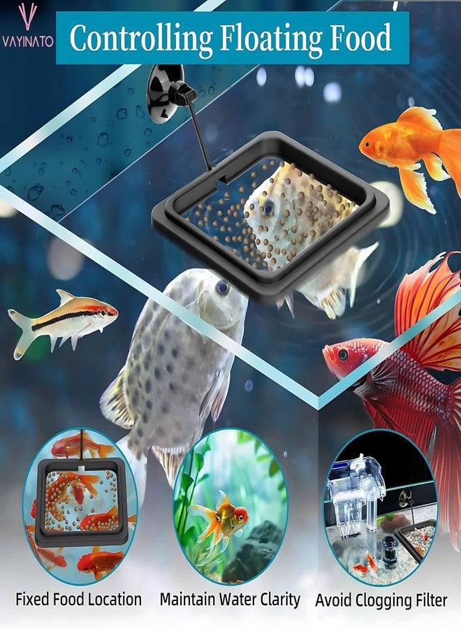 حلقات تغذية الأسماك VAYINATO® قطعتان (دائرية، مربعة) - مغذي طعام أسود مع كوب شفط قوي، يقلل من الهدر ويحافظ على جودة المياه | بلاستيك مناسب لأسماك الجوبي، والبيتا، والسمك الذهبي - Image 4